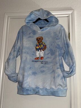 RALPH LAUREN, POLO Light Blue Tie-Dye Polo Bear Hoodie….🔥🔥🔥